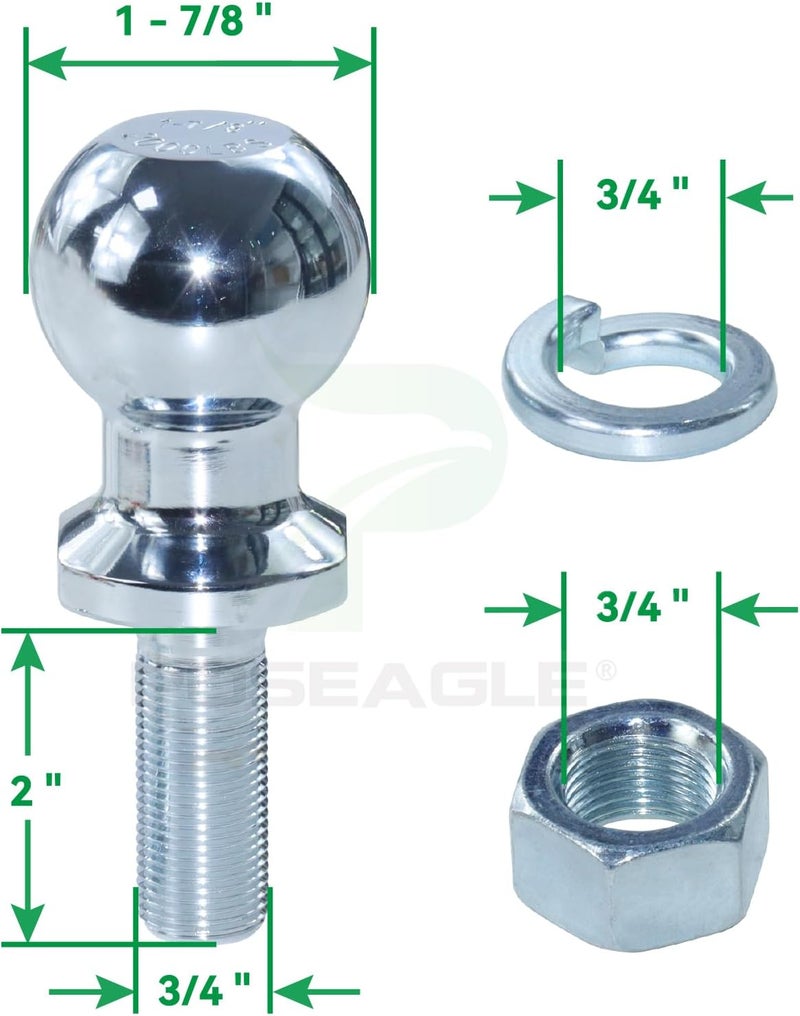 POSEAGLE Lawn Mower Trailer Towing Hitch with Chrome Trailer Hitch Ball, 2,000 lbs, 1-7/8-Inch Diameter, 3/4 x 2-Inch Shank for Cub Cadet Husqvarna Riding Mowers - Image 4